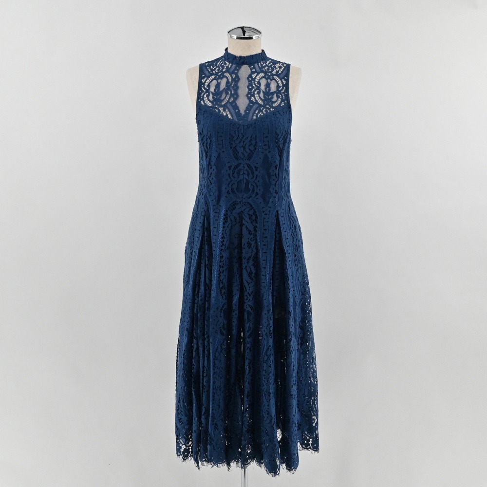 Free People Angel Rays Lace Midi Dress Womens Size XS Blue Lace Cotton Sapphire
